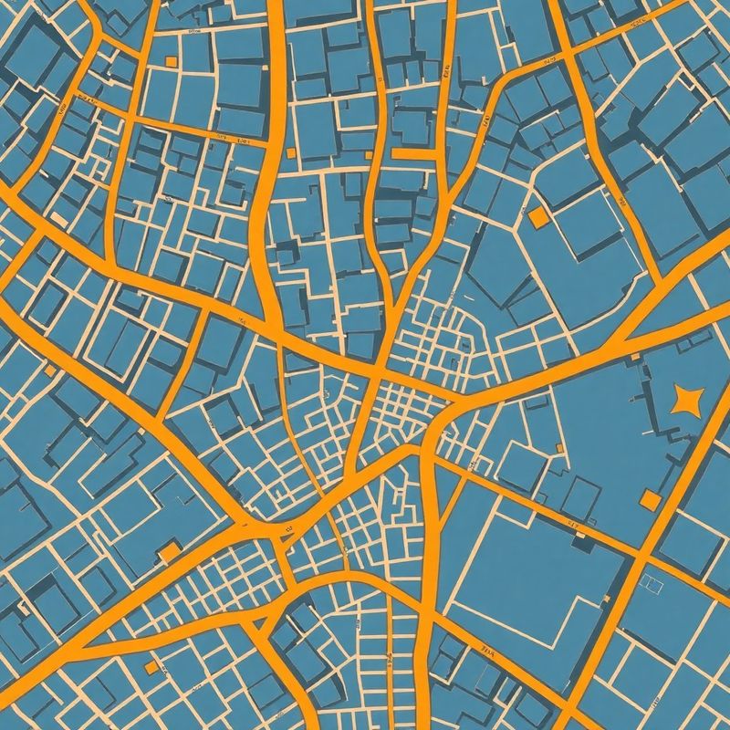 Mapa ilustrado de los barrios céntricos de Madrid en tonos azules y ocres
